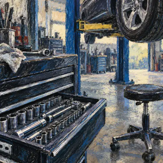Illustration of auto repair shops equipment and workspace